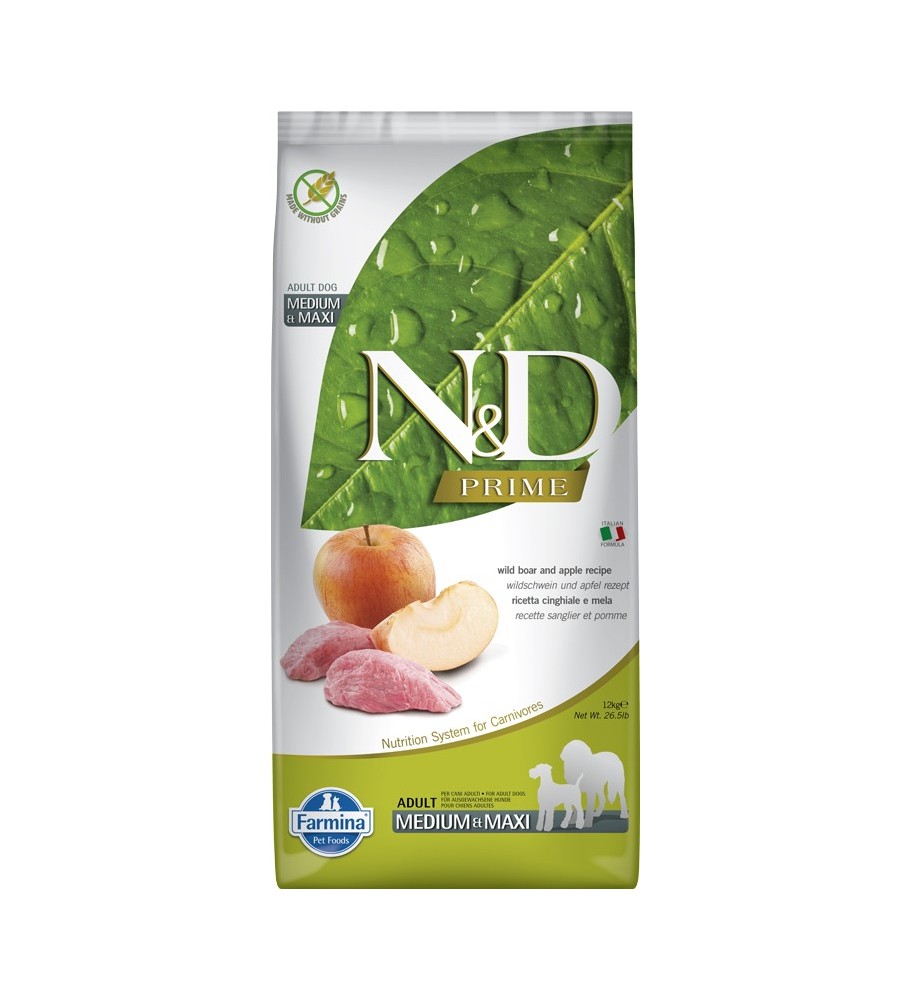 Farmina N&D Razas Medianas-Grandes Jabalí, Manzana, Aloe Vera, Psyllium, Cúrcuma y Té Verde