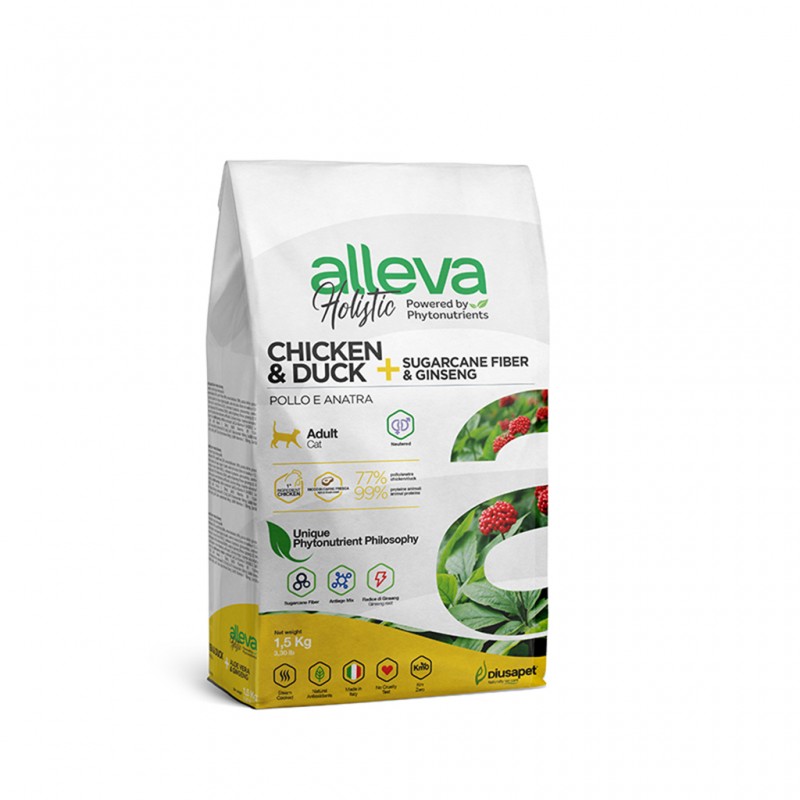Alleva Holistic gatos Esterilizados con Pollo & Pato + Caña de Azucar & Gingseng 1.5kg