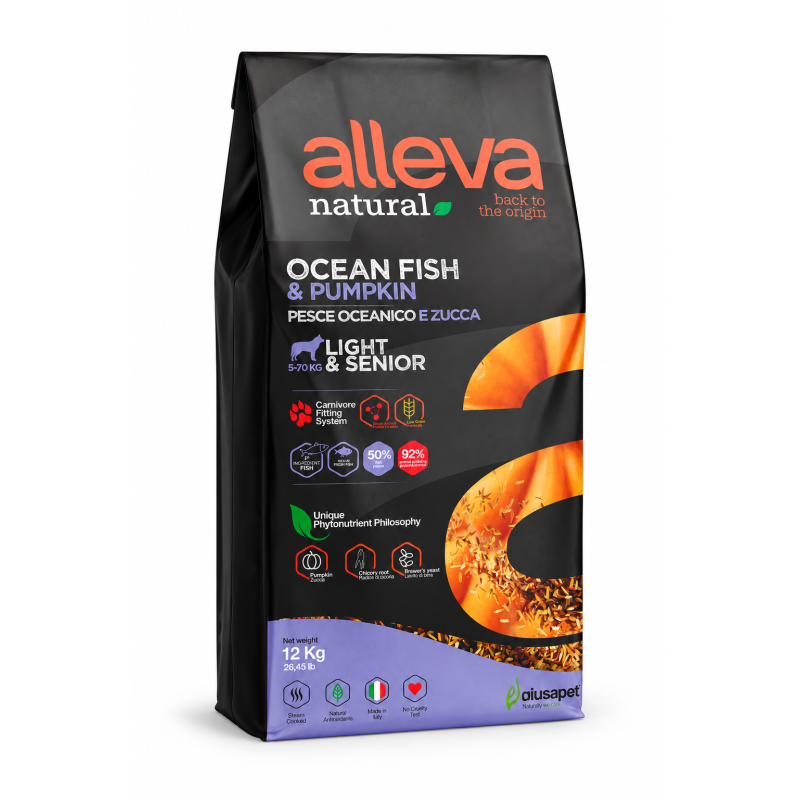 Alleva Natural Ocean Fish & Pumpkin Light & Senior Medium/Maxi – 12 kg