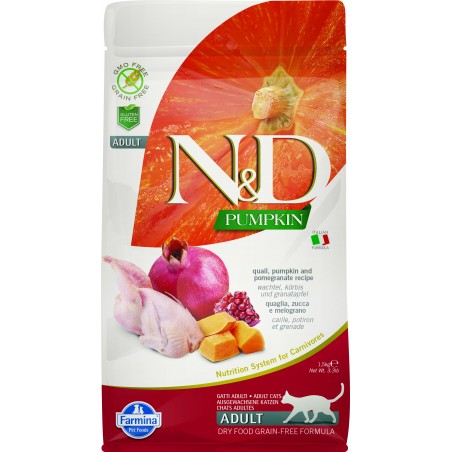 N&D Gatos Sin Cereales Calabaza, Codorniz y Granada Adultos